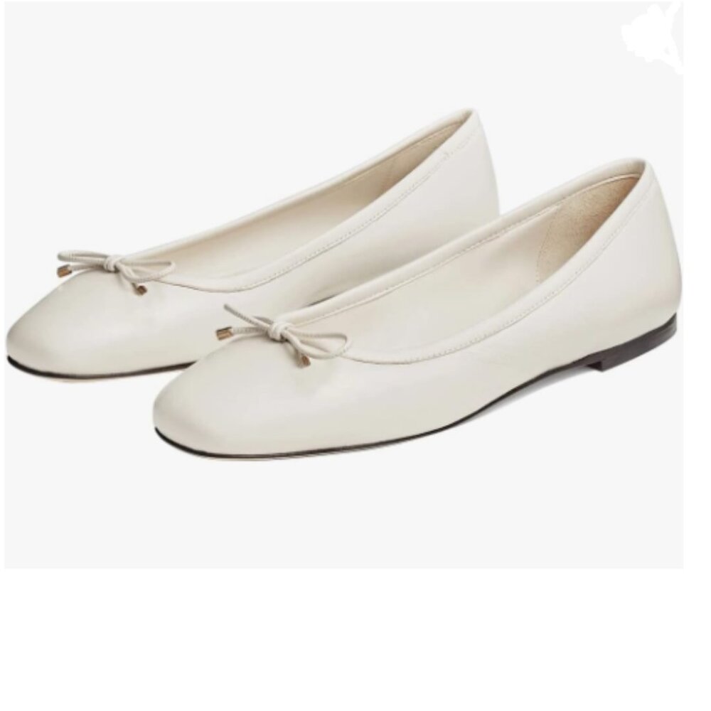 FOWT White Square Toe Bowknot Flats Comfortable Slip On Ballet Flats Dress Shoes
